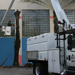 Crew member working on a palm tree several feet in the air